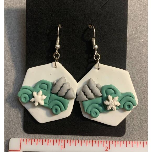 Holiday Tree & Truck Dangle Earrings - Handmade Christmas Jewelry - Picture 5 of 5